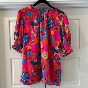 Floral Pink and Blue Women's Top